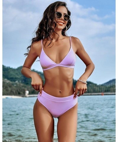 Ribbed High Waisted Tummy Control Bikini Sets for Women Push Up Triangle Bathing Suit Two Piece High Cut Swimsuit Purple $20....