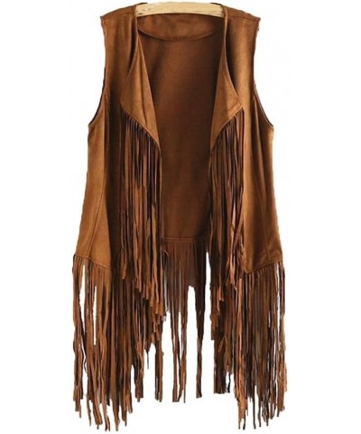 Fringe Vest for Women Suede Faux Tassels Vest 70s Ethnic Hippie Open-Front Sleeveless Vest Western Cowgirl Tops Khaki $9.35 V...