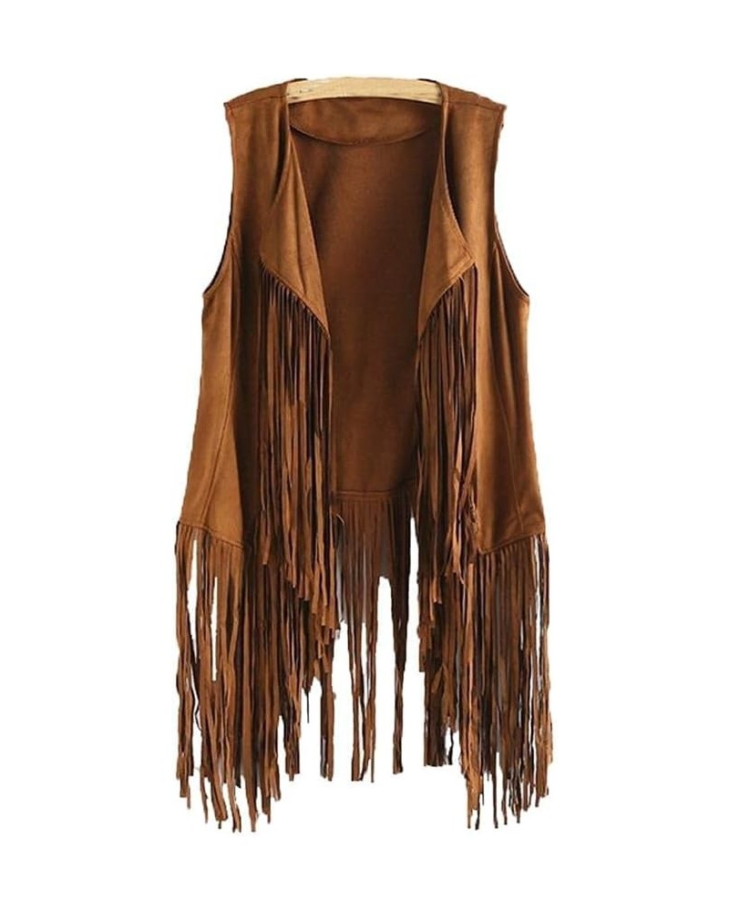 Fringe Vest for Women Suede Faux Tassels Vest 70s Ethnic Hippie Open-Front Sleeveless Vest Western Cowgirl Tops Khaki $9.35 V...