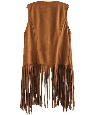 Fringe Vest for Women Suede Faux Tassels Vest 70s Ethnic Hippie Open-Front Sleeveless Vest Western Cowgirl Tops Khaki $9.35 V...