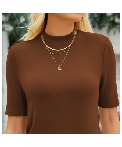 Womens Mock Neck Tops Dressy Casual Half Short Sleeve Mock Turtleneck Shirts Basic Tee Tops Blouse Brown $17.39 T-Shirts