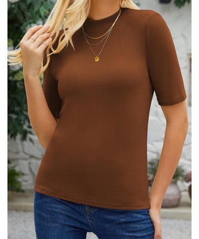 Womens Mock Neck Tops Dressy Casual Half Short Sleeve Mock Turtleneck Shirts Basic Tee Tops Blouse Brown $17.39 T-Shirts