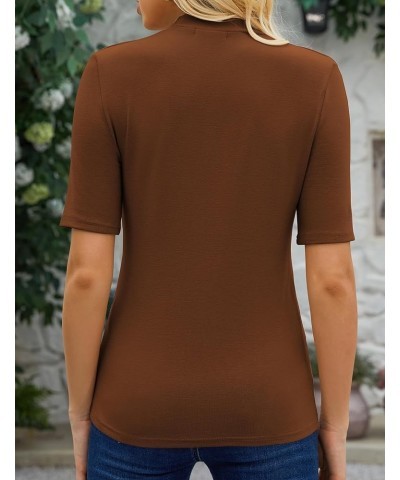 Womens Mock Neck Tops Dressy Casual Half Short Sleeve Mock Turtleneck Shirts Basic Tee Tops Blouse Brown $17.39 T-Shirts