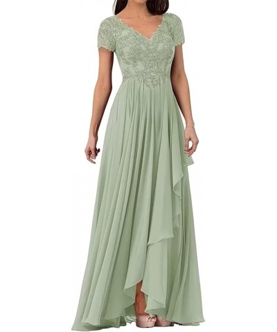 V Neck Lace Applique Long Mother of The Bride Wedding Dresses Women's Cap Sleeve Chiffon Formal Party Dress Turquoise $34.65 ...