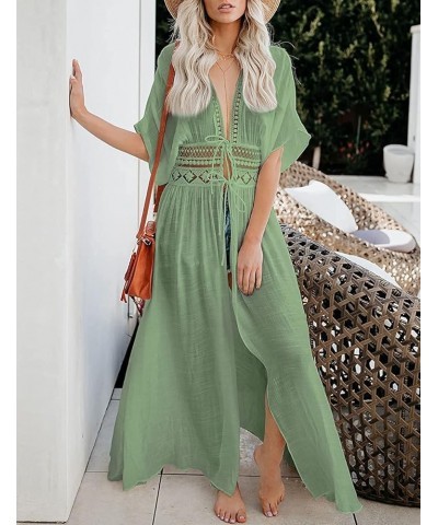 Women Swimsuit Cover Up Open Front Long Beach Kimono Cardigan Swim Bathing Suit Cover Ups with Drawstring One Size Light Gree...