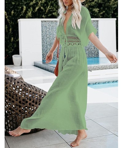 Women Swimsuit Cover Up Open Front Long Beach Kimono Cardigan Swim Bathing Suit Cover Ups with Drawstring One Size Light Gree...