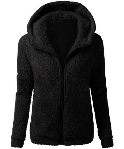 Fuzzy Fleece Jackets For Women Winter Warm Soft Zipper Hooded Coats Tops Long Sleeve Solid Casual Wool Outwear Winter Coats f...