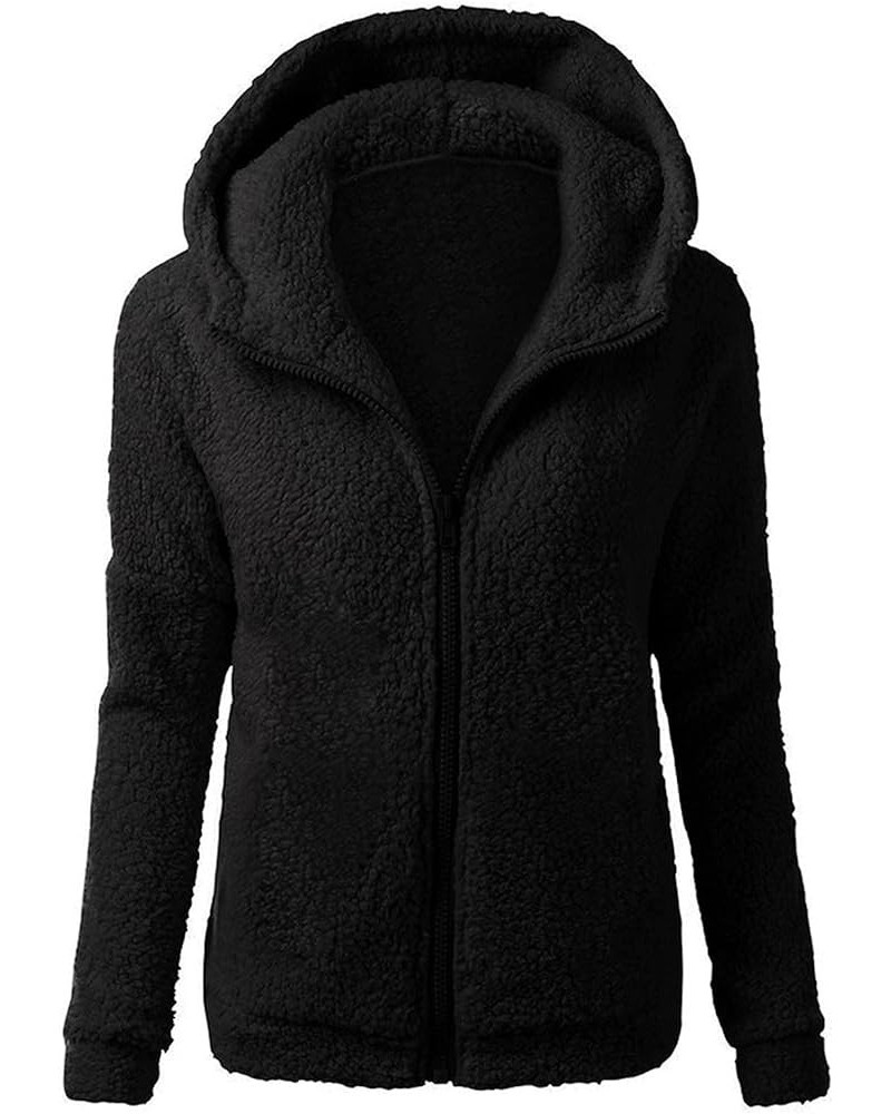 Fuzzy Fleece Jackets For Women Winter Warm Soft Zipper Hooded Coats Tops Long Sleeve Solid Casual Wool Outwear Winter Coats f...