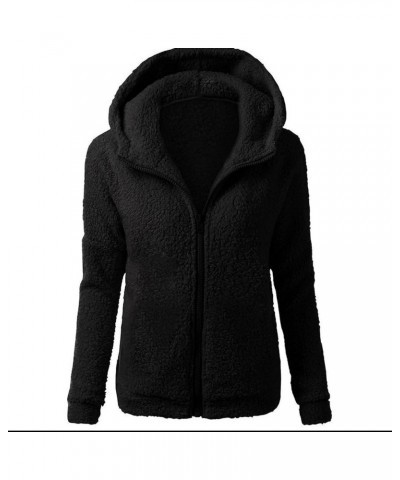 Fuzzy Fleece Jackets For Women Winter Warm Soft Zipper Hooded Coats Tops Long Sleeve Solid Casual Wool Outwear Winter Coats f...