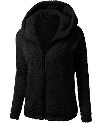 Fuzzy Fleece Jackets For Women Winter Warm Soft Zipper Hooded Coats Tops Long Sleeve Solid Casual Wool Outwear Winter Coats f...