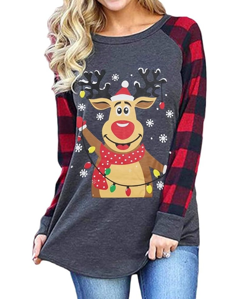 Womens Merry Christmas Shirts This is My Christmas Movies Watching Shirt Long Sleeve Plaid Raglan Splicing Graphic Tee Top 1 ...