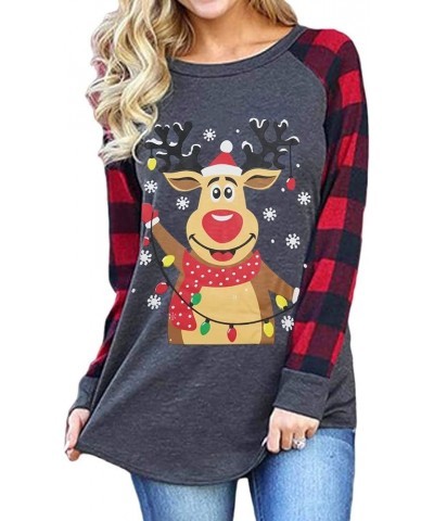 Womens Merry Christmas Shirts This is My Christmas Movies Watching Shirt Long Sleeve Plaid Raglan Splicing Graphic Tee Top 1 ...