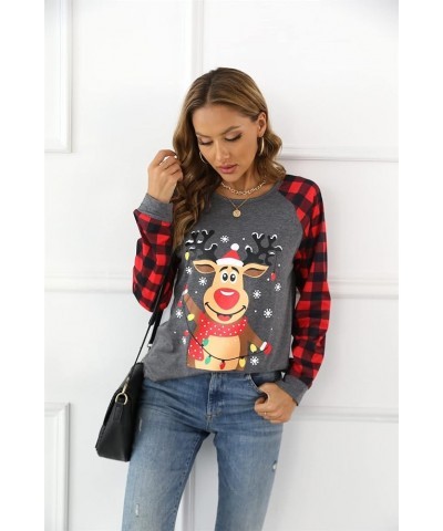 Womens Merry Christmas Shirts This is My Christmas Movies Watching Shirt Long Sleeve Plaid Raglan Splicing Graphic Tee Top 1 ...