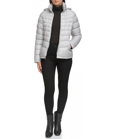 Women's Ruched Quilted Hooded Packable Silver $19.14 Jackets