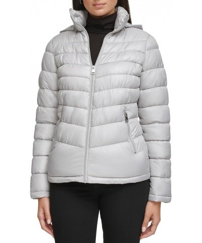 Women's Ruched Quilted Hooded Packable Silver $19.14 Jackets