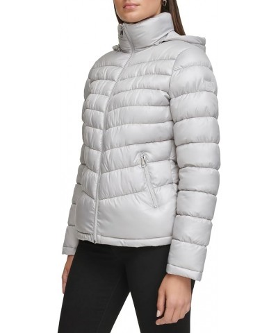 Women's Ruched Quilted Hooded Packable Silver $19.14 Jackets