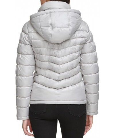 Women's Ruched Quilted Hooded Packable Silver $19.14 Jackets