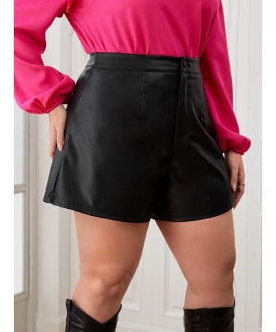 Women's High Waisted PU Leather Shorts Roll Hem Shorts with Pockets Black Plus Size $20.39 Shorts