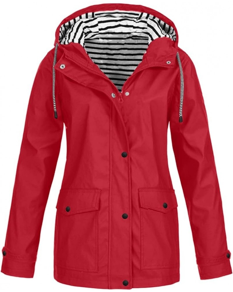 Raincoat Women, Rain Jacket Waterproof Raincoat Hooded Windbreaker Outdoor Zip Up Lightweight Work Jacket Ladies 02-red $11.7...