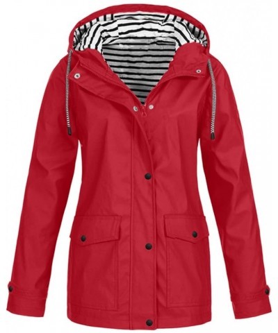 Raincoat Women, Rain Jacket Waterproof Raincoat Hooded Windbreaker Outdoor Zip Up Lightweight Work Jacket Ladies 02-red $11.7...