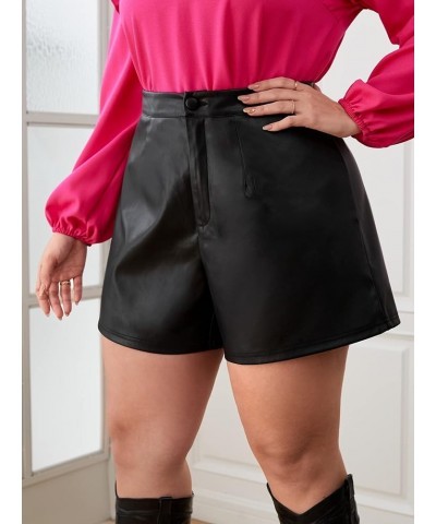 Women's High Waisted PU Leather Shorts Roll Hem Shorts with Pockets Black Plus Size $20.39 Shorts