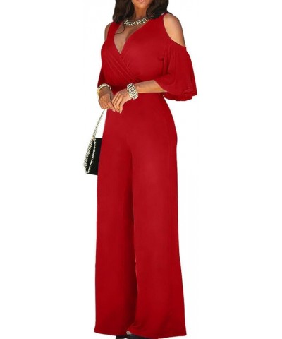 Women Sexy Dressy V-Neck Short Sleeve Off The Shoulders One Piece Formal Jumpsuits Rompers Overalls 2024 New Pants Red $12.71...