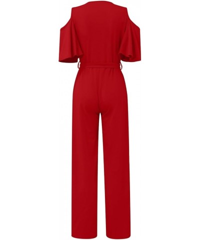 Women Sexy Dressy V-Neck Short Sleeve Off The Shoulders One Piece Formal Jumpsuits Rompers Overalls 2024 New Pants Red $12.71...