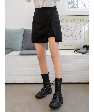 Women's High Waisted Asymmetrical Hem Skort Slit Solid Plain Shorts Skirts Solid Black $11.00 Skorts