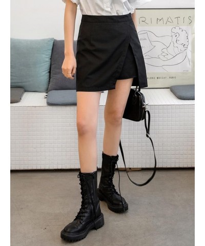 Women's High Waisted Asymmetrical Hem Skort Slit Solid Plain Shorts Skirts Solid Black $11.00 Skorts