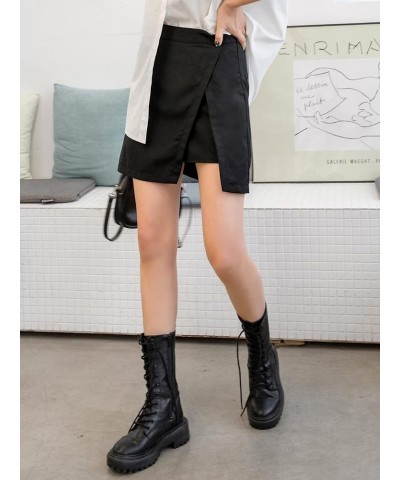 Women's High Waisted Asymmetrical Hem Skort Slit Solid Plain Shorts Skirts Solid Black $11.00 Skorts