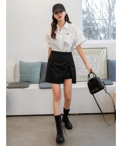 Women's High Waisted Asymmetrical Hem Skort Slit Solid Plain Shorts Skirts Solid Black $11.00 Skorts