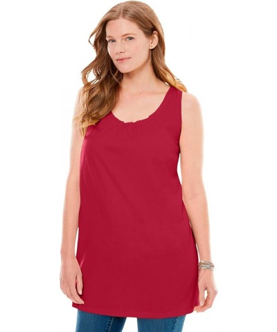 Women's Plus Size Perfect Sleeveless Shirred U-Neck Tunic Classic Red $11.70 Others