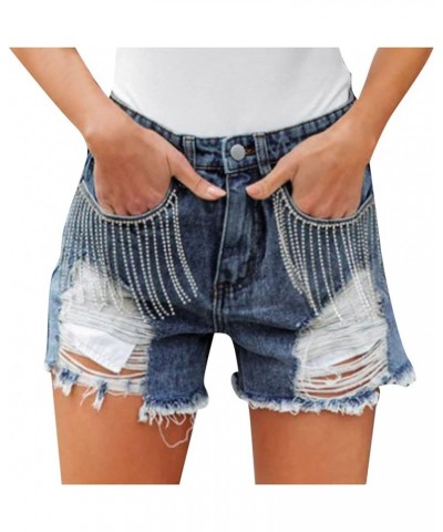 Summer Denim Shorts Womens High Waisted Tight Mini Short Jeans Pocket Zipper Floral Lace Trim Hot Pants Blue_15 $7.27 Shorts