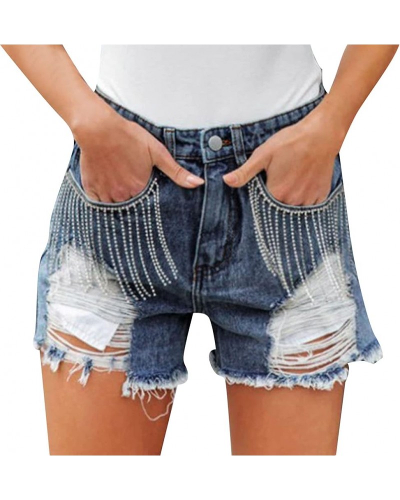 Summer Denim Shorts Womens High Waisted Tight Mini Short Jeans Pocket Zipper Floral Lace Trim Hot Pants Blue_15 $7.27 Shorts