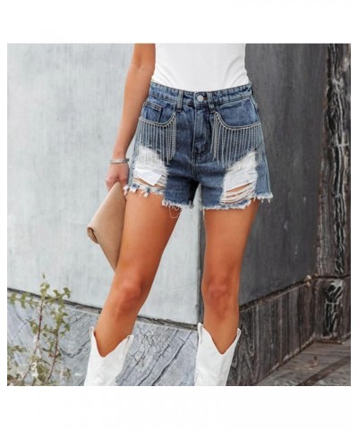 Summer Denim Shorts Womens High Waisted Tight Mini Short Jeans Pocket Zipper Floral Lace Trim Hot Pants Blue_15 $7.27 Shorts