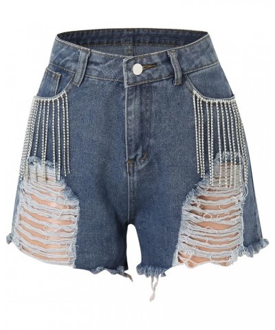 Summer Denim Shorts Womens High Waisted Tight Mini Short Jeans Pocket Zipper Floral Lace Trim Hot Pants Blue_15 $7.27 Shorts