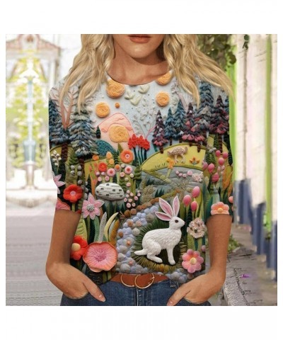 Easter Day Shirt for Women Three-Quarter Sleeve Tops Funny Cute 3D Simulated Rabbit Print Pattern Casual Tshirt Gray $8.39 T-...