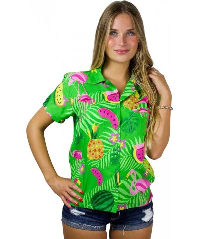 Funky Casual Hawaiian Blouse Shirt for Women Front Pocket Button Down Very Loud Shortsleeve Small Flower Print Green $15.62 B...