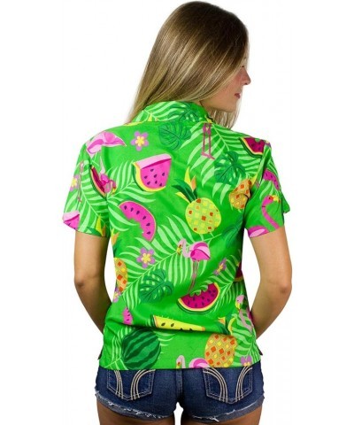 Funky Casual Hawaiian Blouse Shirt for Women Front Pocket Button Down Very Loud Shortsleeve Small Flower Print Green $15.62 B...