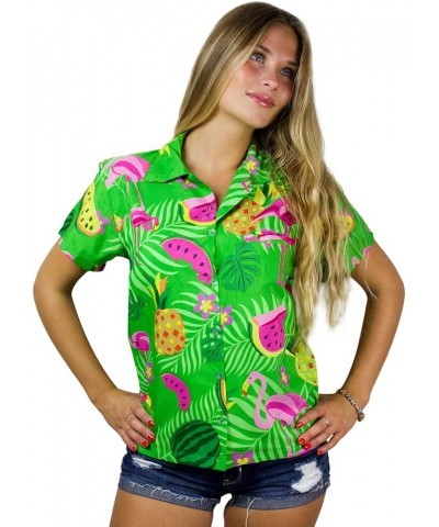 Funky Casual Hawaiian Blouse Shirt for Women Front Pocket Button Down Very Loud Shortsleeve Small Flower Print Green $15.62 B...