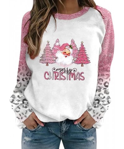 Womens Christmas Graphic Sweatshirts Long Sleeve Crewneck Xmas Tree Print Tunic Tops Trendy Graphic Christmas Shirts G17-pink...