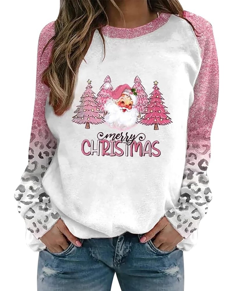 Womens Christmas Graphic Sweatshirts Long Sleeve Crewneck Xmas Tree Print Tunic Tops Trendy Graphic Christmas Shirts G17-pink...