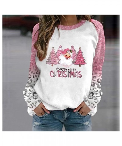 Womens Christmas Graphic Sweatshirts Long Sleeve Crewneck Xmas Tree Print Tunic Tops Trendy Graphic Christmas Shirts G17-pink...