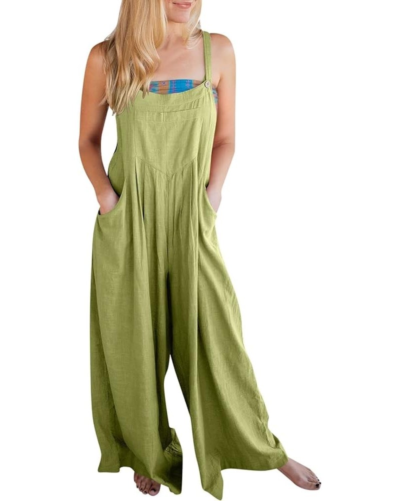 Women's Rompers Summer Casual Solid Color Loose Retro Cotton Linen Overalls Jumpsuit Jumpsuits 2-green $10.61 Overalls