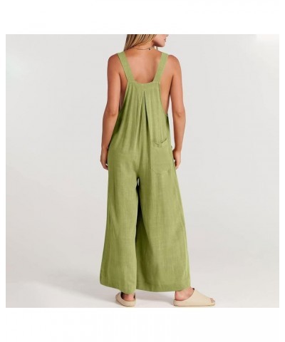 Women's Rompers Summer Casual Solid Color Loose Retro Cotton Linen Overalls Jumpsuit Jumpsuits 2-green $10.61 Overalls