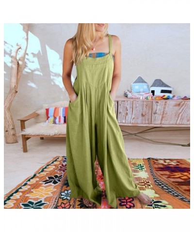 Women's Rompers Summer Casual Solid Color Loose Retro Cotton Linen Overalls Jumpsuit Jumpsuits 2-green $10.61 Overalls