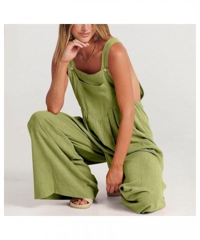 Women's Rompers Summer Casual Solid Color Loose Retro Cotton Linen Overalls Jumpsuit Jumpsuits 2-green $10.61 Overalls