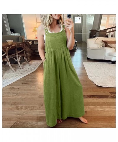 Women's Rompers Summer Casual Solid Color Loose Retro Cotton Linen Overalls Jumpsuit Jumpsuits 2-green $10.61 Overalls