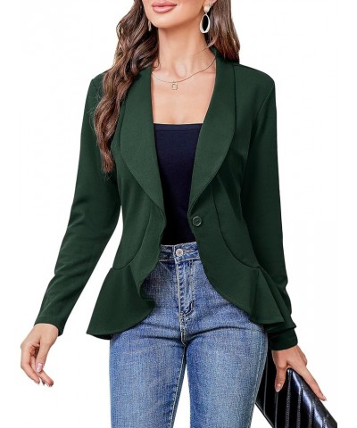 Womens Casual Blazer 3/4 Sleeve Open Front Ruffle Work Office Cardigan Suit Jacket Long Sleeve-dark Green $19.50 Blazers