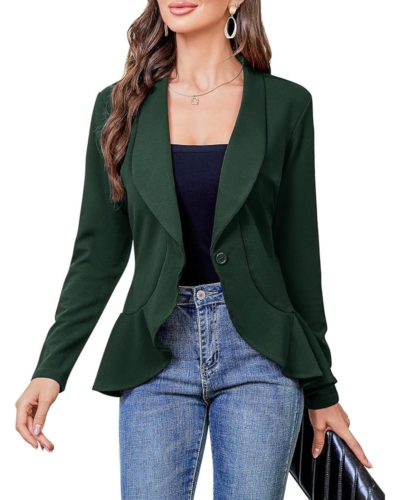 Womens Casual Blazer 3/4 Sleeve Open Front Ruffle Work Office Cardigan Suit Jacket Long Sleeve-dark Green $19.50 Blazers